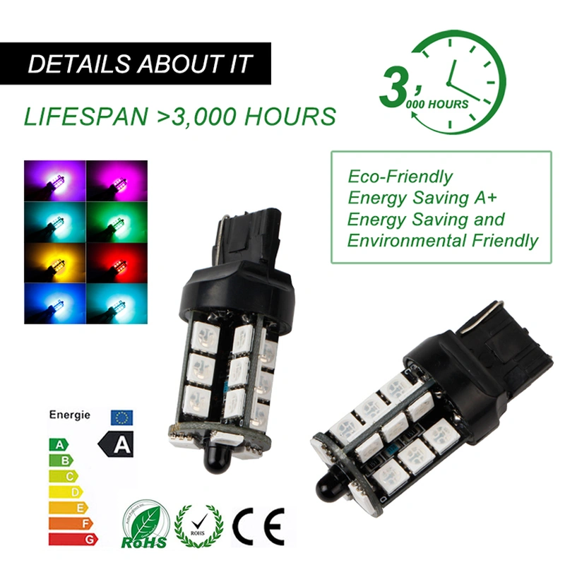  Multi color 27smd T20 canbus led reverse lights remote controller