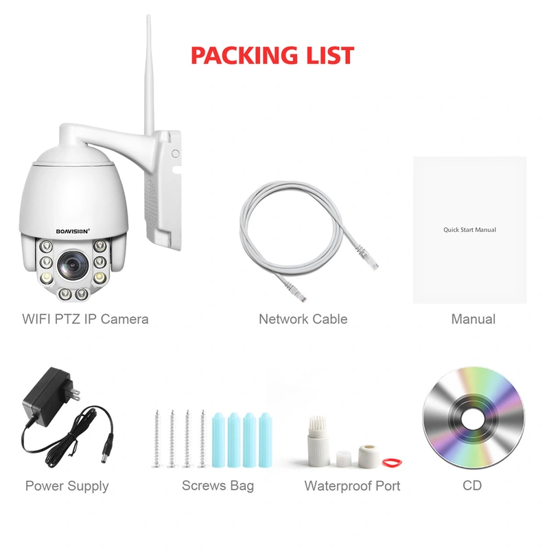 5MP PTZ WiFi Camera, BOAVISION HD Outdoor Wireless IP Camera, Pan Tilt 5X Optical Zoom, Two Way Audio, 196ft Full Color Night Vision, Dome Security Camera CamHi Onvif Protocol