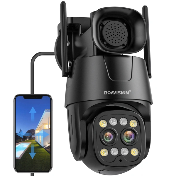 BOAVISION 2K Security Cameras Wireless Outdoor,360° View Dual Lens PTZ WiFi IP Camera Home Security Outdoor AI Human Tracking 8X Zoom 2-Way Audio Color Night Vision