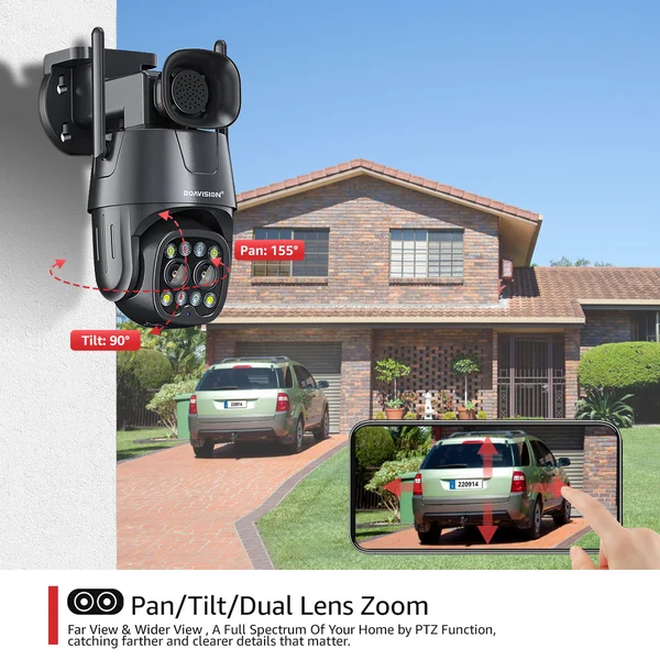BOAVISION 2K Security Cameras Wireless Outdoor,360° View Dual Lens PTZ WiFi IP Camera Home Security Outdoor AI Human Tracking 8X Zoom 2-Way Audio Color Night Vision