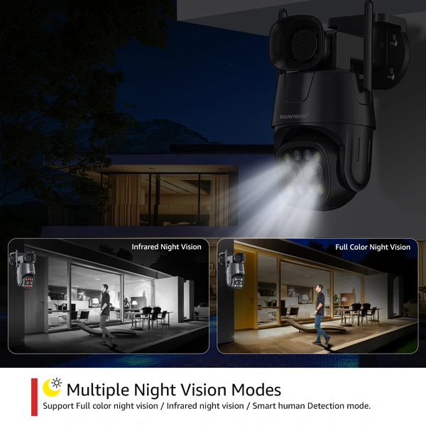 BOAVISION 2K Security Cameras Wireless Outdoor,360° View Dual Lens PTZ WiFi IP Camera Home Security Outdoor AI Human Tracking 8X Zoom 2-Way Audio Color Night Vision