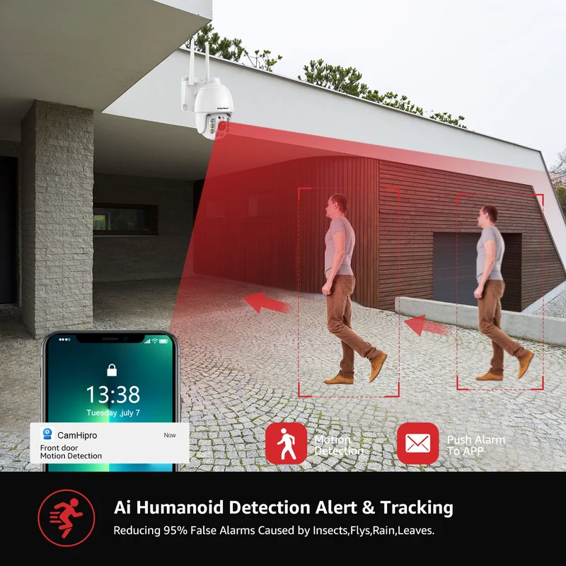 BOAVISION Security Cameras Wireless Outdoor,Home Security Surveillance Camera System,360° View WiFi 1080P Pan Tilt,Floodlight Color Night Vision,Motion Detection Tracking,2 Way Talk,SD Card Storage