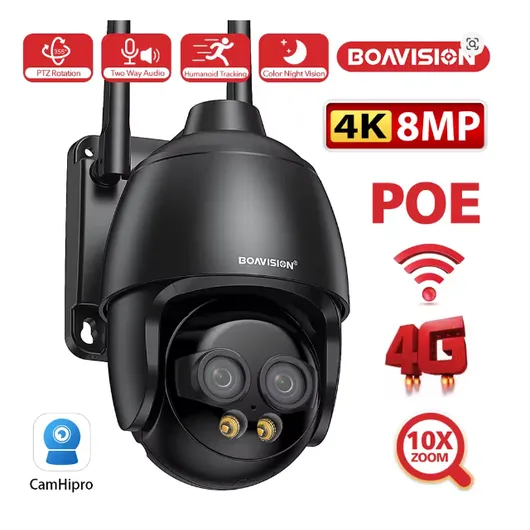HD 8MP WIFI/4G SIM Card/POE Surveillance Camera 10X Digital Zoom AI Humanoid Detection Auto Tracking 2.8mm 8mm Dual Lens Camera