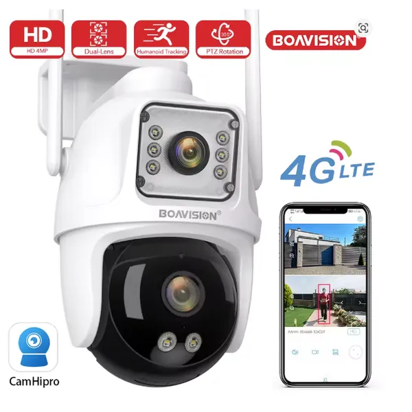 4MP 4G Outdoor Surveillance Camera AI Auto Tracking Color Night Vision Two Way Audio Dual Lens Dual Screen PTZ Security Camera