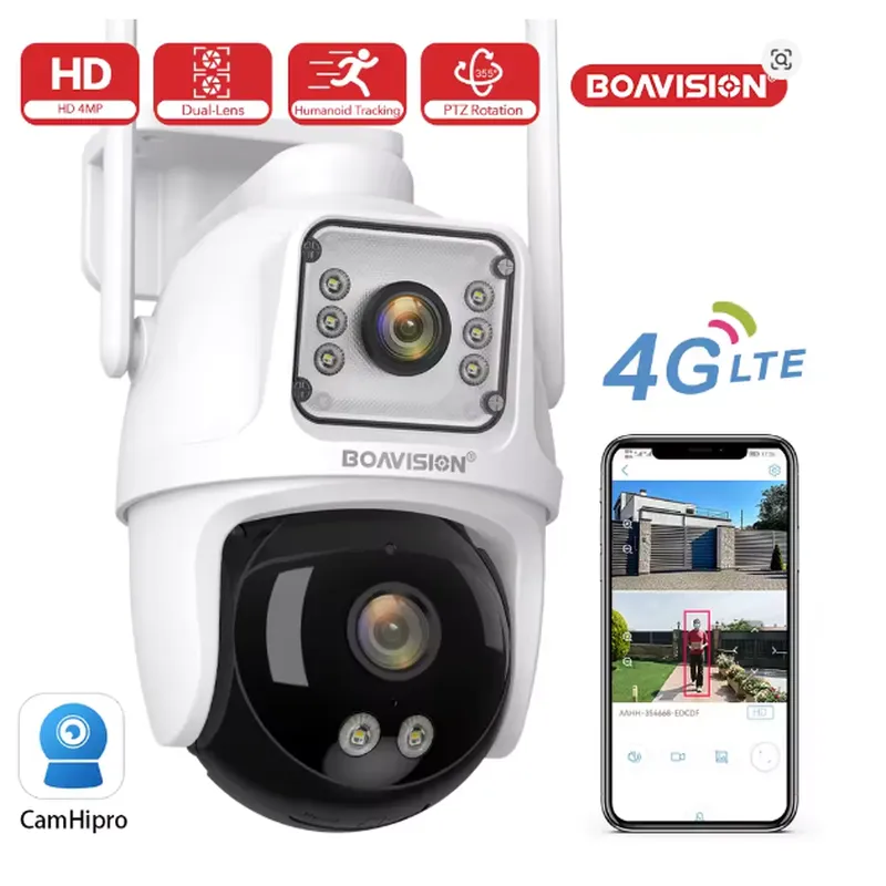 4MP 4G Outdoor Surveillance Camera AI Auto Tracking Color Night Vision Two Way Audio Dual Lens Dual Screen PTZ Security Camera