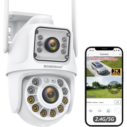BOAVISION 5G/2.4G WiFi Outdoor Security Camera, Wireless PTZ Dual Lens, 360° View, AI Human Tracking, Color Night Vision, 24/7 Recording, Two-Way Audio, Cloud & SD Card Storage