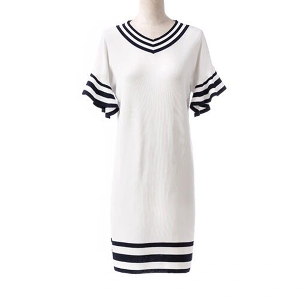 Elastic Ladies V neck Knitted shift dress