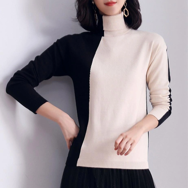 Women's color contrast turtleneck pullover