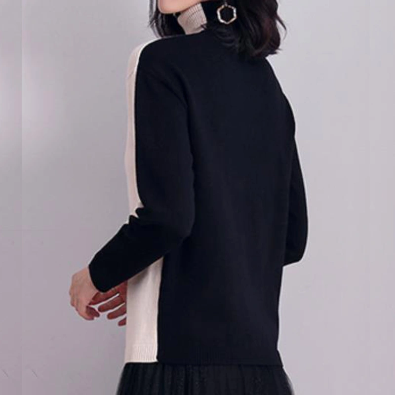 Women's color contrast turtleneck pullover