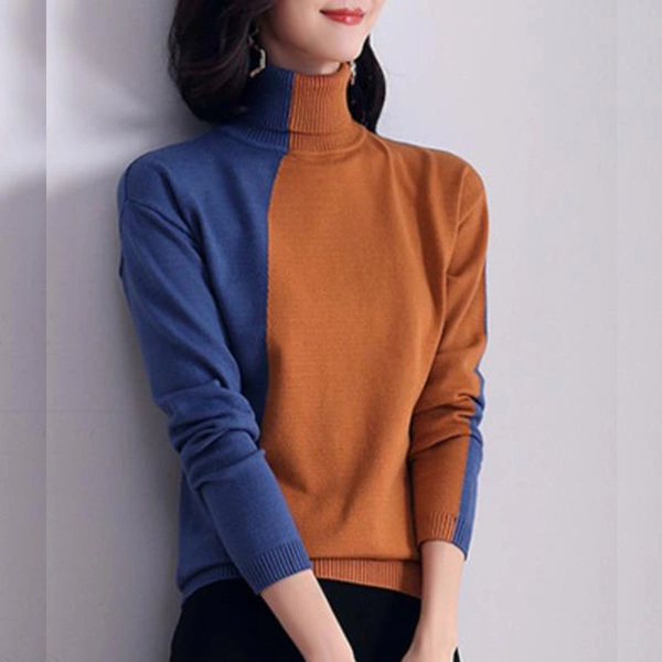 Women's color contrast turtleneck pullover