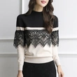 Women's mock neck pullover linking with Lace