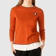 Ladies Knitted Pullover with Woven Cloth Hem