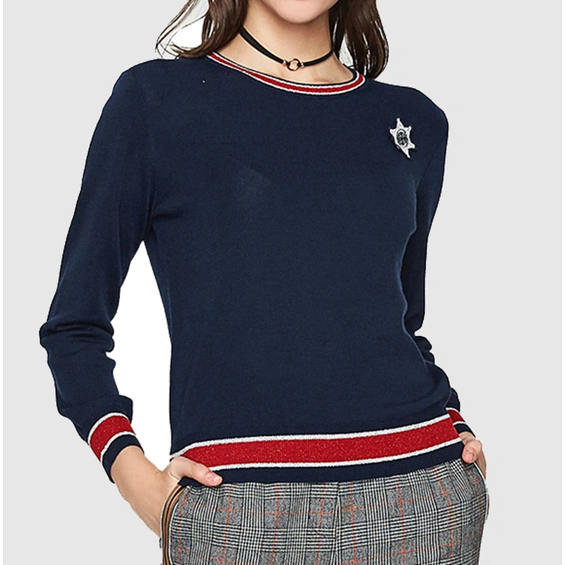 Women's Knitted Pullover with Color Block Hem 