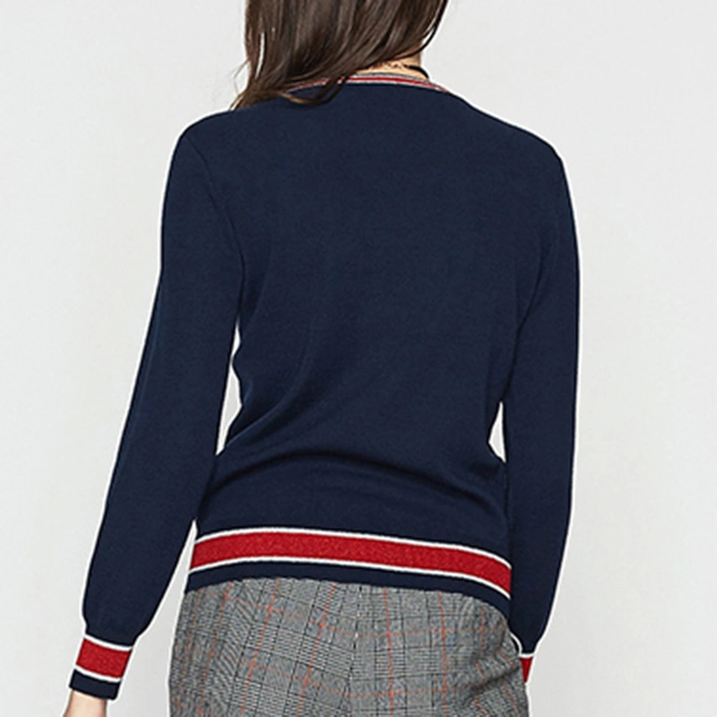 Women's Knitted Pullover with Color Block Hem 