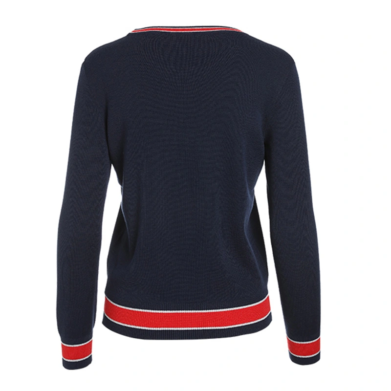 Women's Knitted Pullover with Color Block Hem 