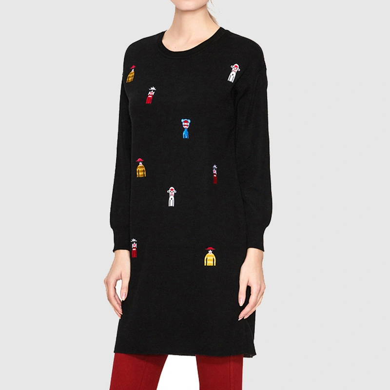 Ladies knitted pullover with printing