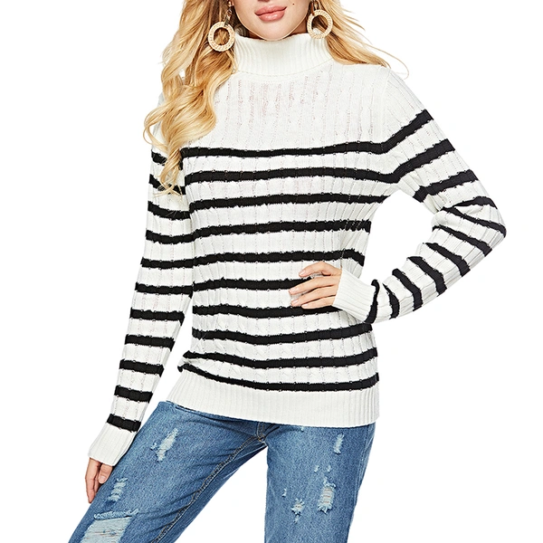 Women's Striped Lapel Collar Pullover