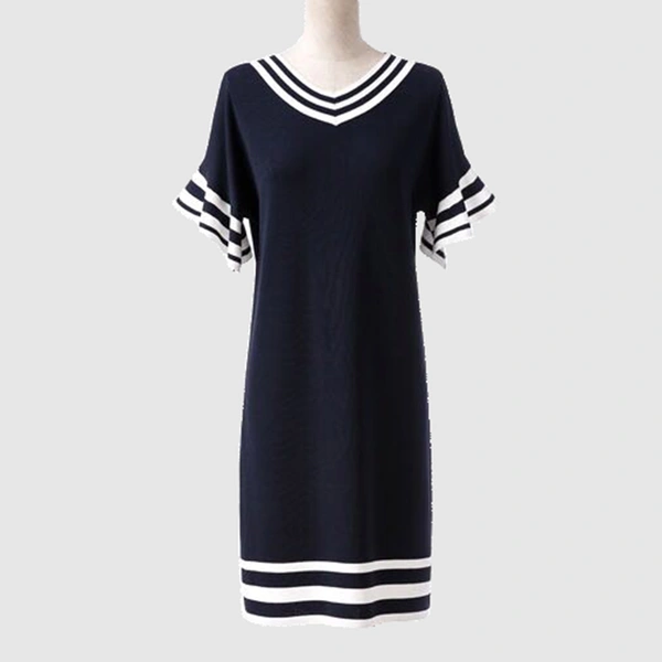 Elastic Ladies V neck Knitted shift dress