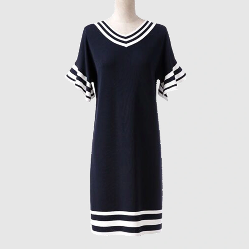 Elastic Ladies V neck Knitted shift dress