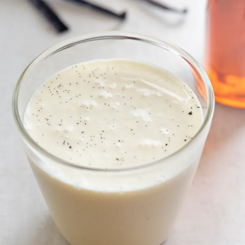 trà bong bóng nguyên liệu cà phê và trà trái cây hương vị xi-rô vani