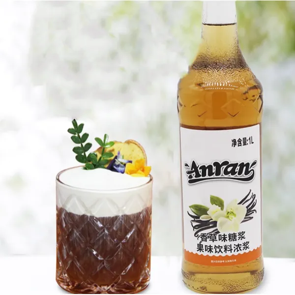 trà bong bóng nguyên liệu cà phê và trà trái cây hương vị xi-rô vani