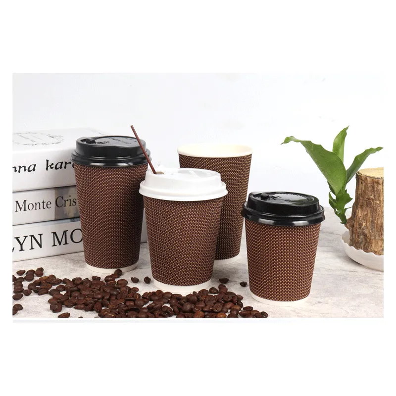cốc cà phê họa tiết kẻ sọc dùng một lần cốc giấy gợn sóng  