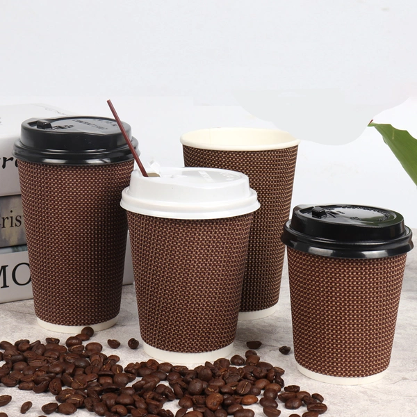 cốc cà phê họa tiết kẻ sọc dùng một lần cốc giấy gợn sóng  
