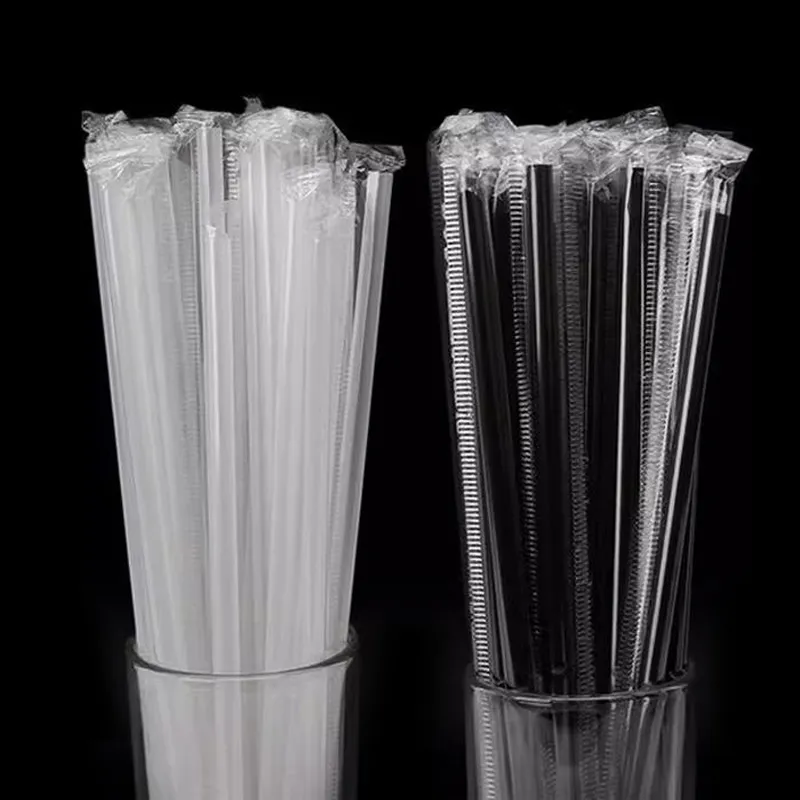 Caliber 6mm 12mm Disposable Individually Package Clear Black Drinking Plastic Straws
