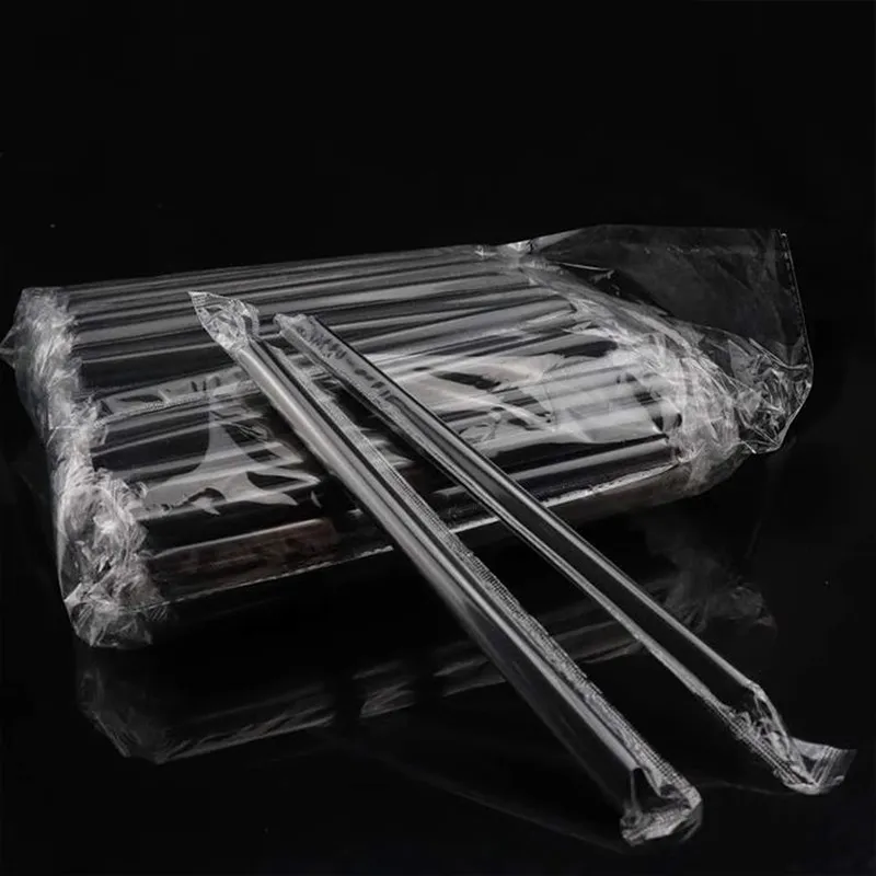 Caliber 6mm 12mm Disposable Individually Package Clear Black Drinking Plastic Straws