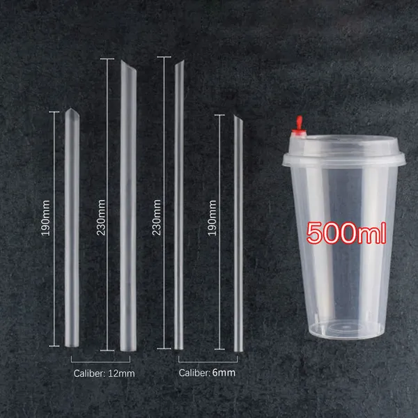 Caliber 6mm 12mm Disposable Individually Package Clear Black Drinking Plastic Straws