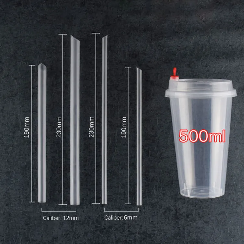 Caliber 6mm 12mm Disposable Individually Package Clear Black Drinking Plastic Straws