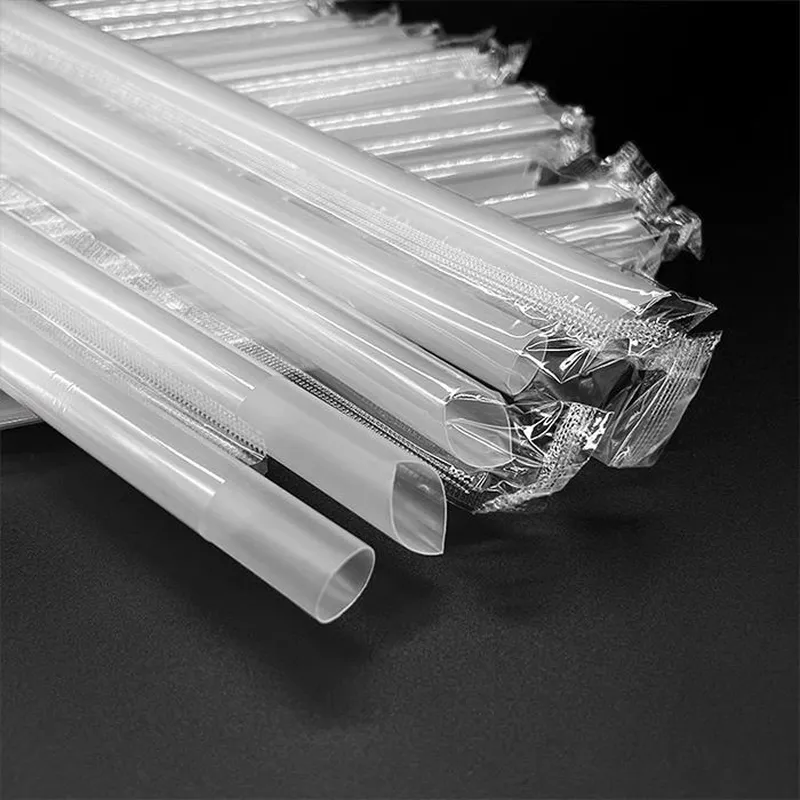 Caliber 6mm 12mm Disposable Individually Package Clear Black Drinking Plastic Straws