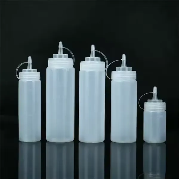 Wholesale Plastic Food Grade Squeeze Bottle for Salad Sauce Jam Bottle With Long Thin Tip