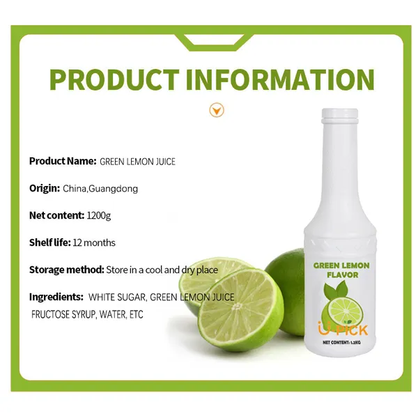 Green Lemon Flavored Juice Syrup