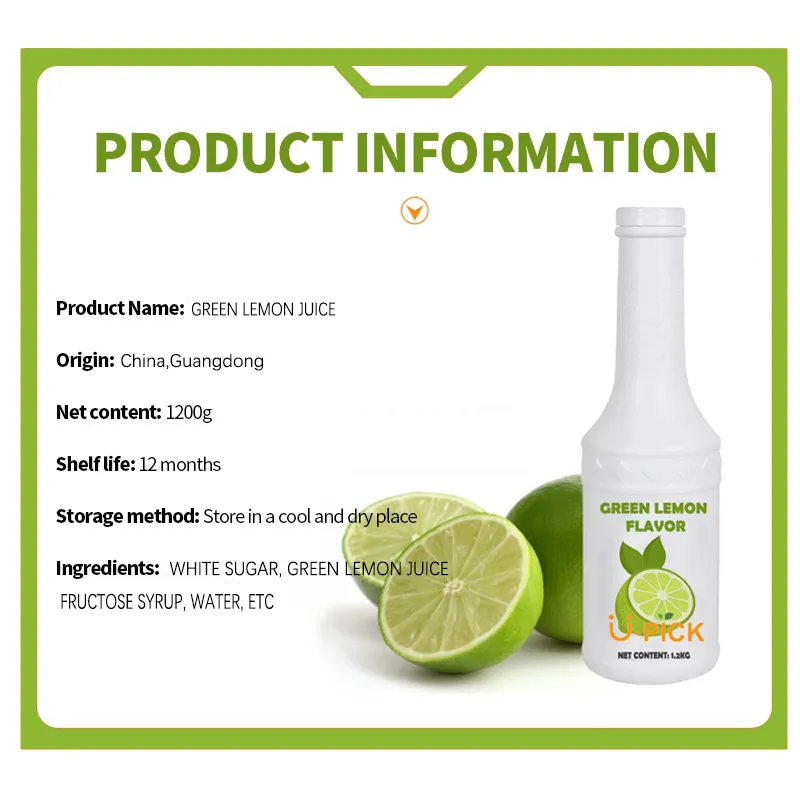 Green Lemon Flavored Juice Syrup