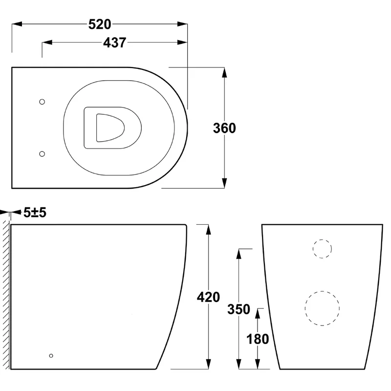 Rimless Back to Wall Toilet for European Market BTW506