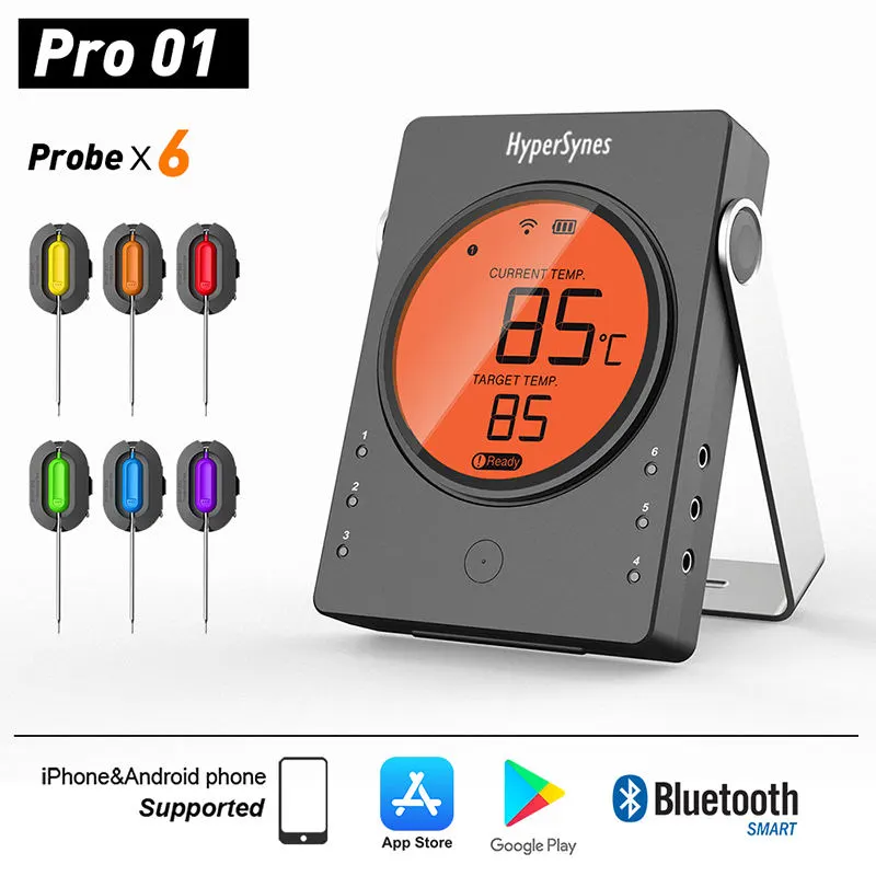 Wireless Bluetooth Meat Thermometer with 6 Temperature Probes for