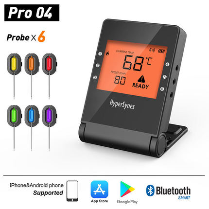 Bluetooth Meat Thermometer with 4 Probes Wireless Grill BBQ IP65