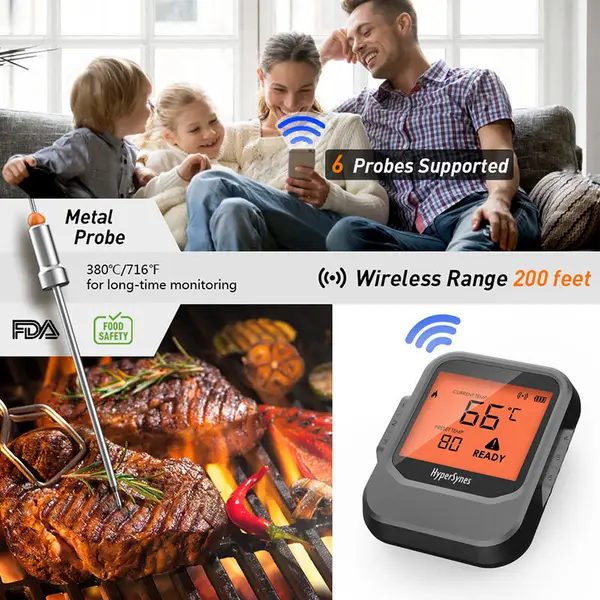 Wireless Meat Thermometer for Grilling & Smoking - Digital BBQ Thermometer  with 490ft Remote Range