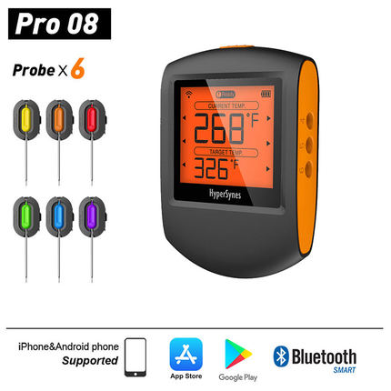 Easy BBQ PRO Smart Wireless BBQ Thermometer With Six Channels & Color-Coded  Probes