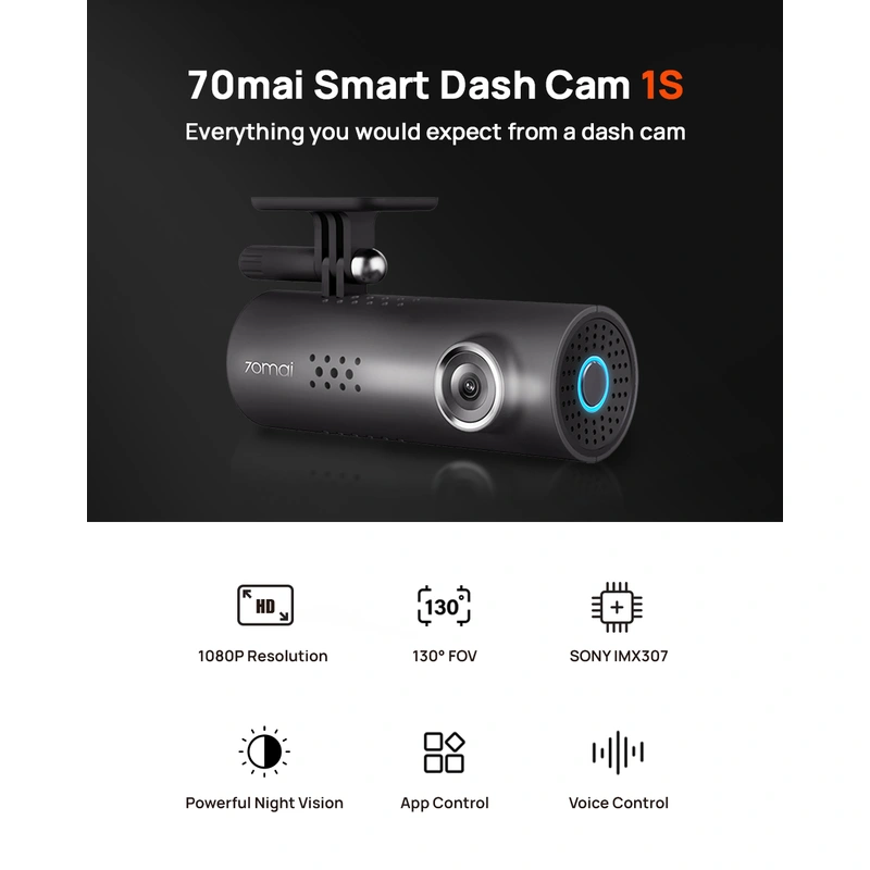 70mai Dash Smart Cam 1S Car DVR Wifi English Voice Control Car Monitor