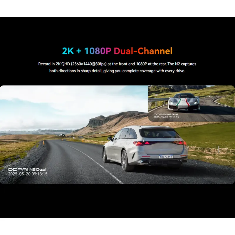 DDPAI N2 Dual: 2K Front & Rear Dash Cam with Night Vision, Wireless Connectivity & Parking Surveillance