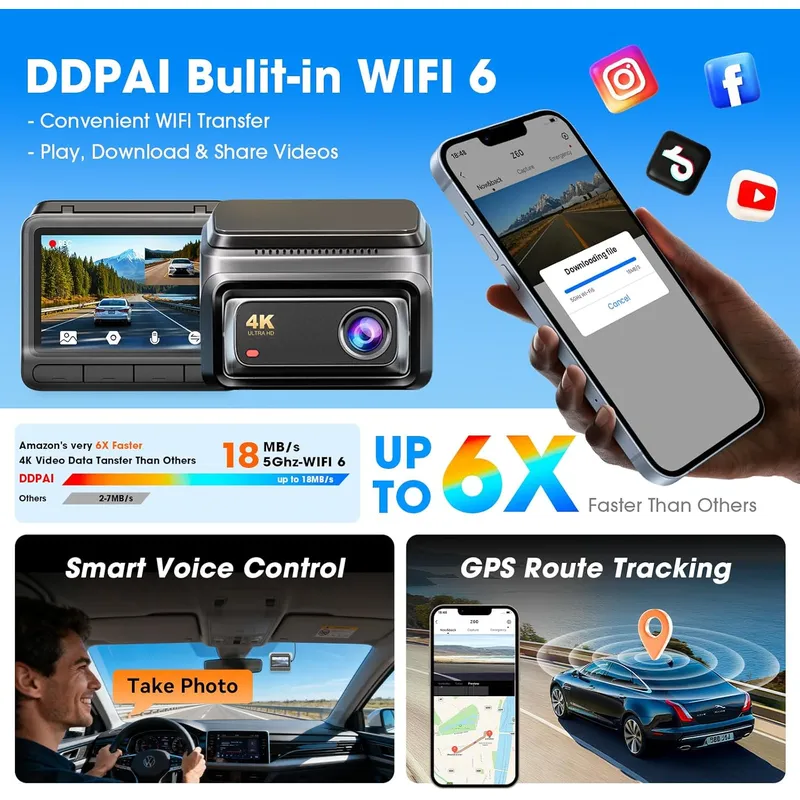 DDPAI Z60 Pro Three Channel Dash Cam | 4K Front + 1080P Interior & Rear, GPS Tracking, Super Night Vision for Total Car Security