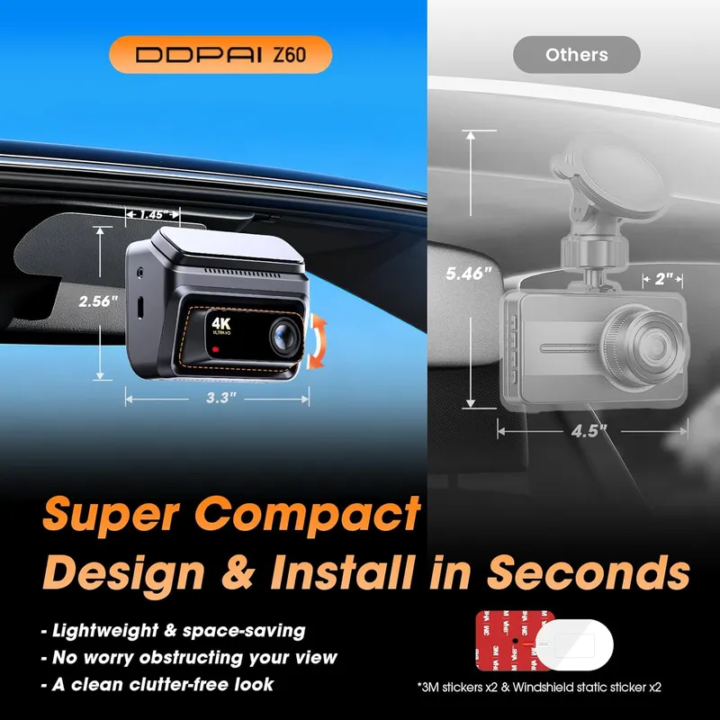 DDPAI Z60 Pro Three Channel Dash Cam | 4K Front + 1080P Interior & Rear, GPS Tracking, Super Night Vision for Total Car Security
