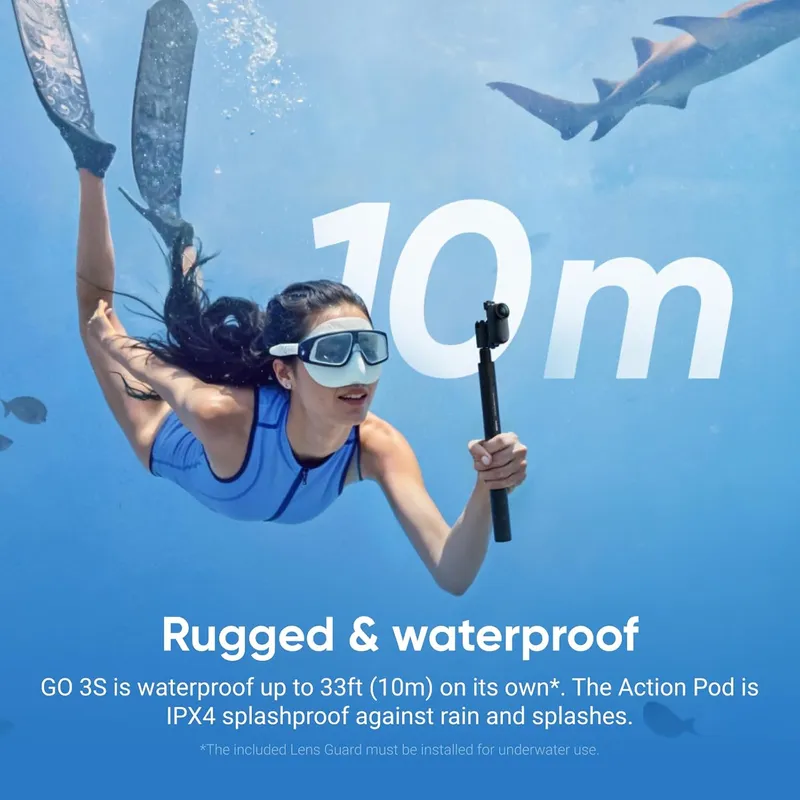 Insta360 GO 3S: Tiny 4K First-Person Camera with AI Editing, 10m Waterproof & Magnetic Mount | Wearable Vlogging Redefined