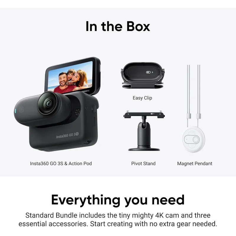 Insta360 GO 3S: Tiny 4K First-Person Camera with AI Editing, 10m Waterproof & Magnetic Mount | Wearable Vlogging Redefined