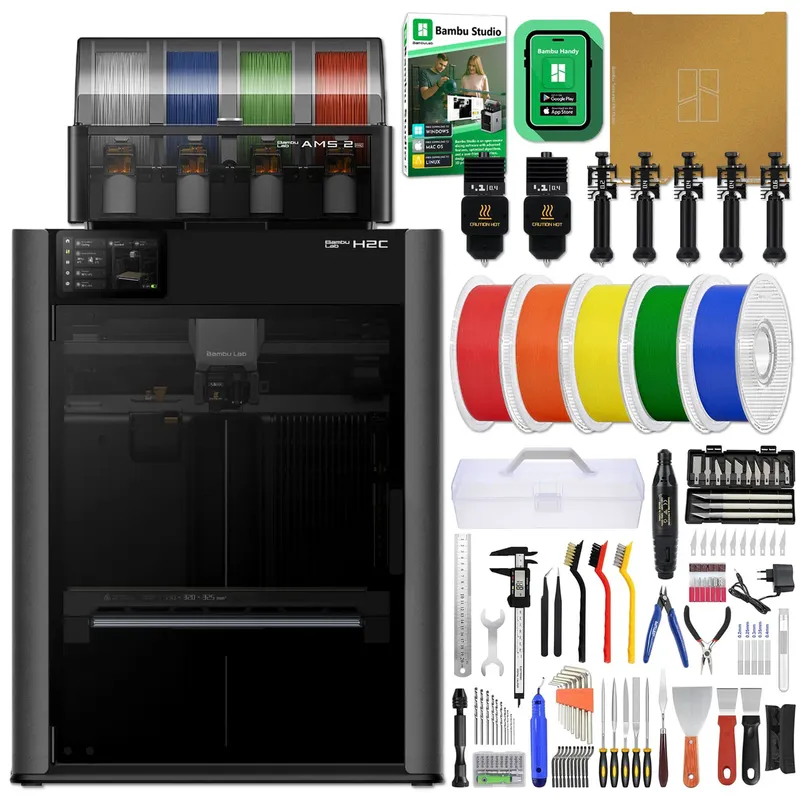 Bambu Lab H2C 3D Printer – Vortek Hotend System, 330x320x325mm Build, 350℃ High-Temp & Multi-Material Printing