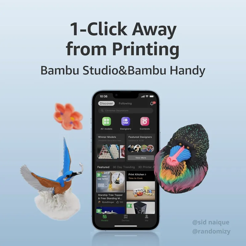 Bambu Lab A1 Mini Combo 3D Printer – AMS Lite 4-Color, 300℃ Hotend, Full-Auto Calibration & ≤48dB Silent Printing