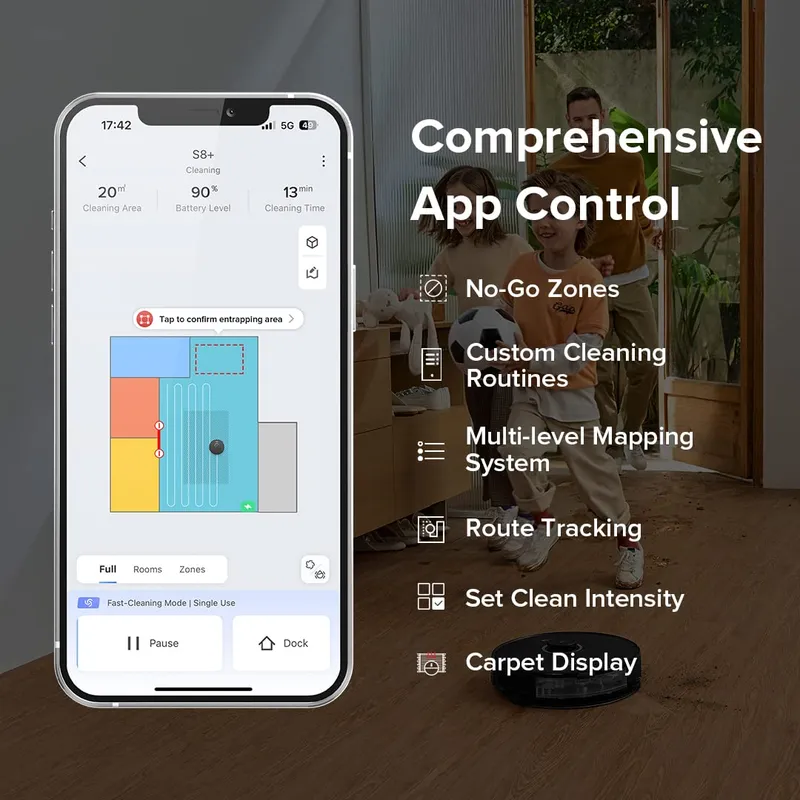 Roborock S8+ - Dual Brush Anti-Tangle Tech with 6000Pa Suction, AI Obstacle Avoidance & Self-Emptying Dock for Effortless Cleaning