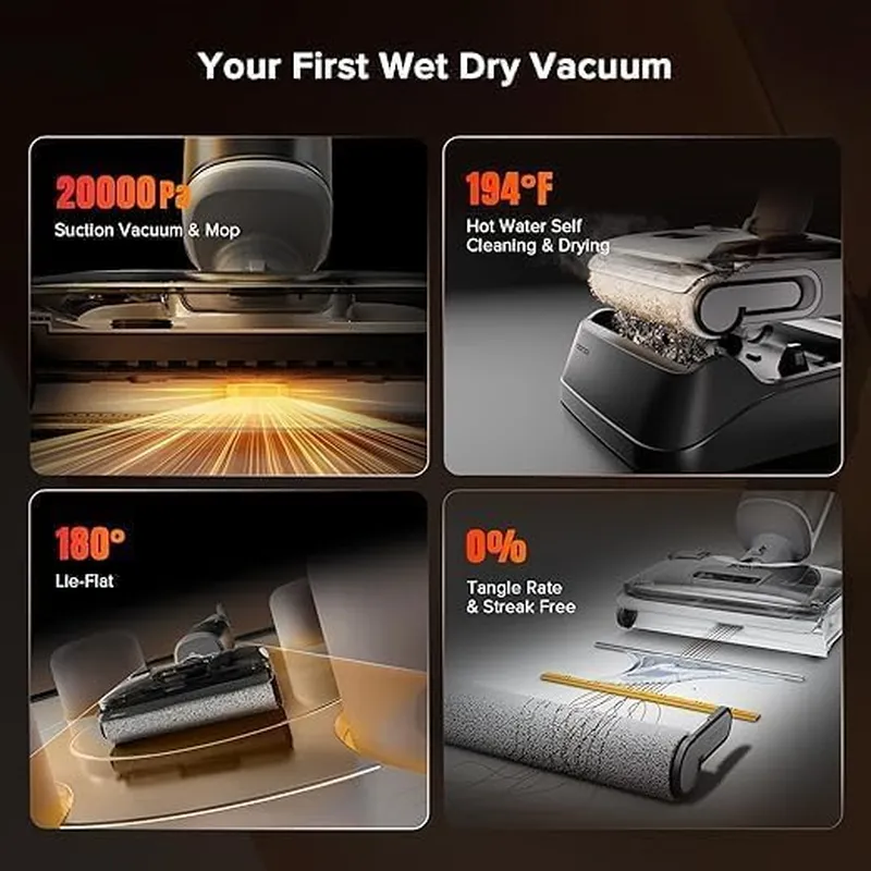 Roborock F25 RT Cordless Wet Dry Vacuum – 20000Pa Suction, 90°C Self-Cleaning, Anti-Tangle Dual Scrapers